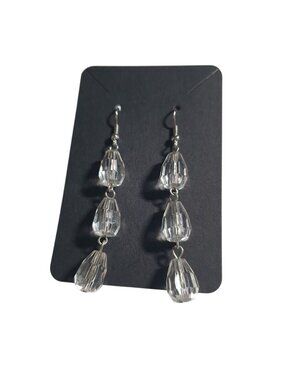 Clear Crystal Dangle Earrings Drop Acrylic Beaded Silver Hook Lightweight Jewelr